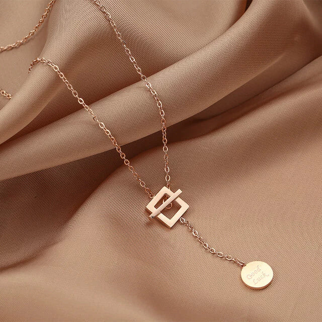 Collier sautoir Good Luck, bijou en alliage plaqué or rose