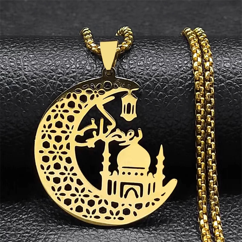 Collier islamique, bijou religieux en acier inoxydable doré
