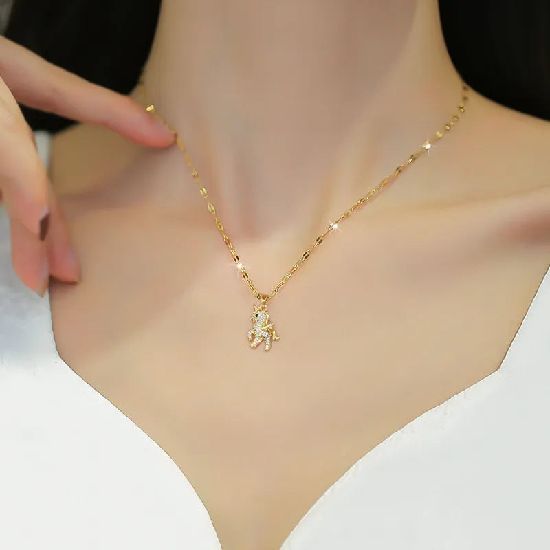 Collier Licorne avec chaîne maille grain de café, bijou en acier inoxydable doré
