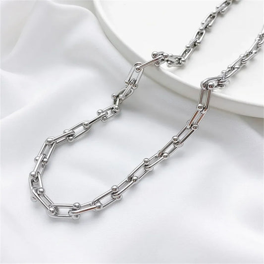 Collier Maillons en U, bijou en acier inoxydable argenté