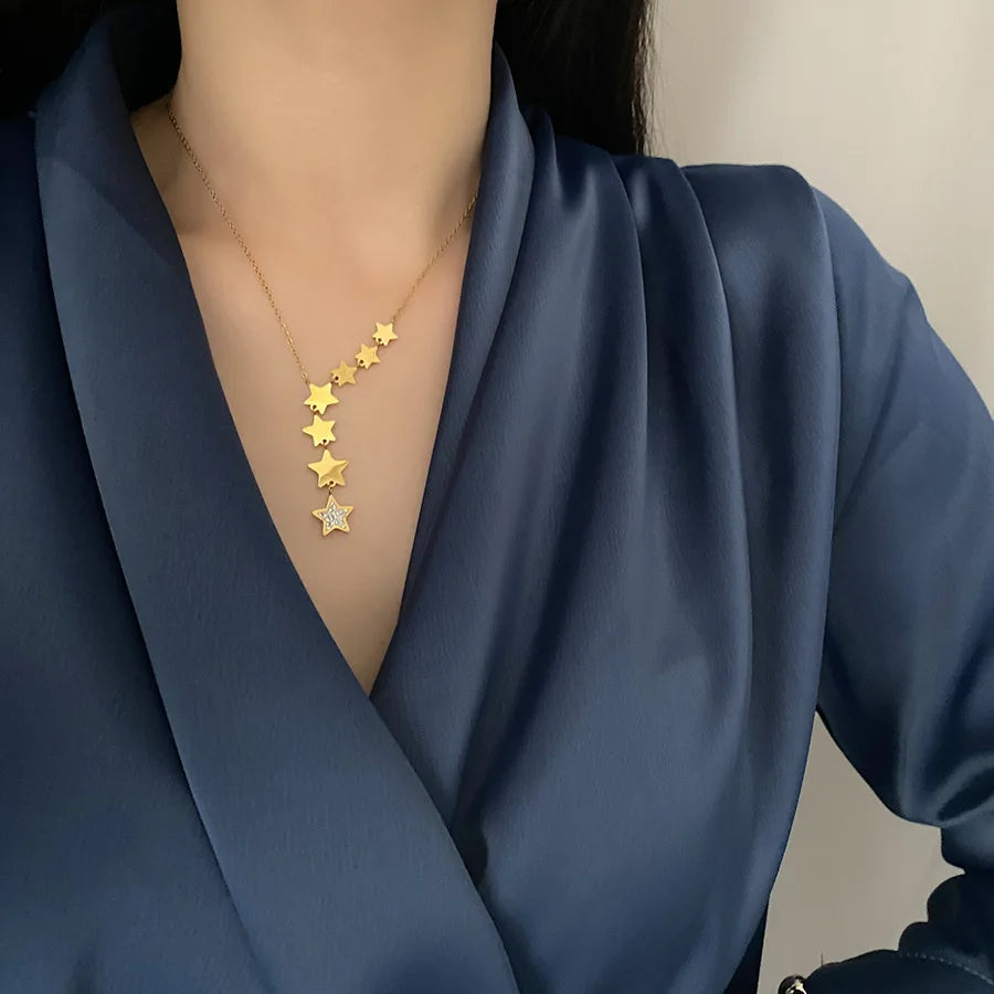 Collier Étoiles, de type sautoir, bijou en acier inoxydable