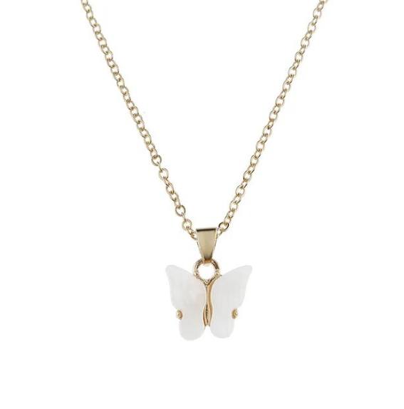 Collier Papillon blanc, bijou en acier inoxydable argenté
