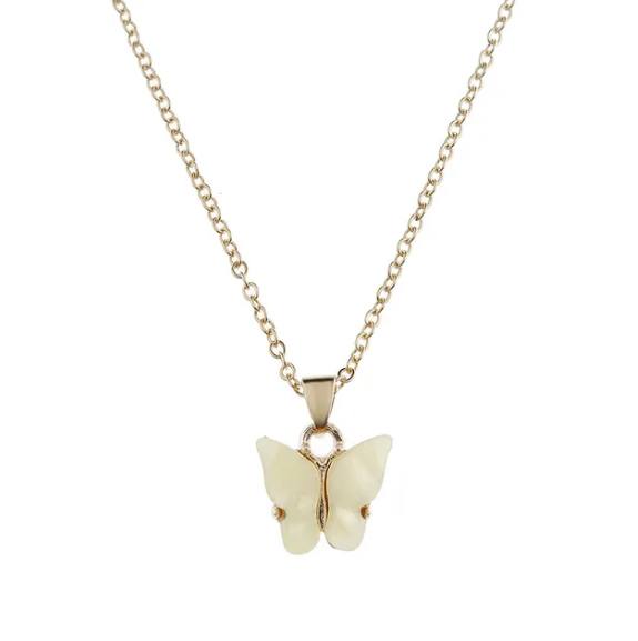 Collier Papillon jaune, bijou en acier inoxydable argenté