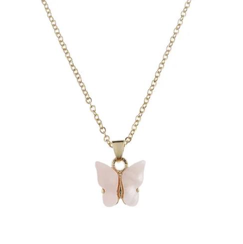 Collier Papillon rose clair, bijou en acier inoxydable argenté