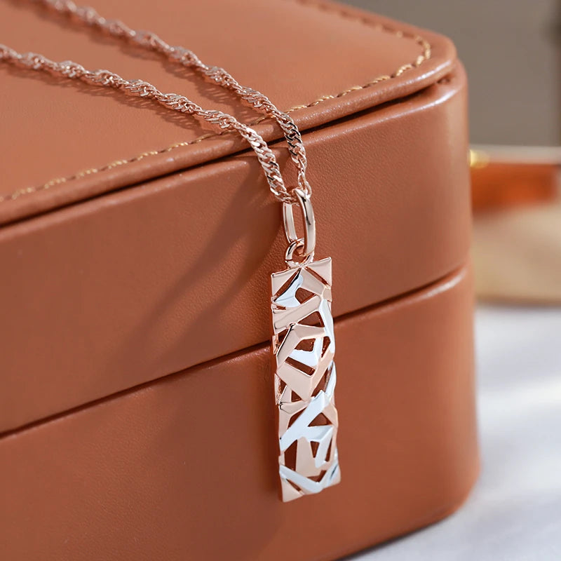 Collier avec pendentif géométrique, bijou en alliage plaqué argent 925 et plaqué or 585 (14k)
