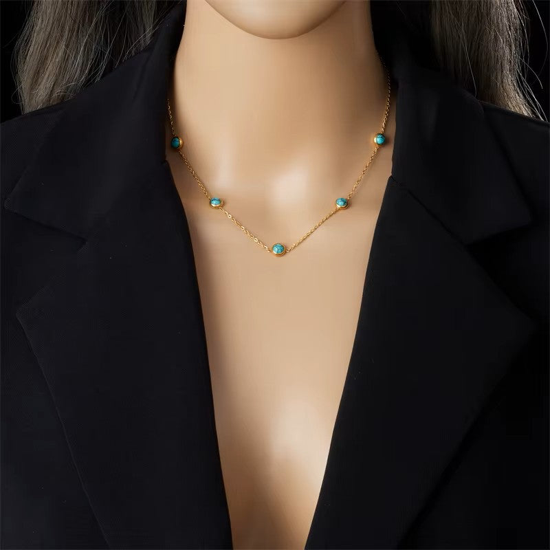 Collier Pierre turquoise, bijou en acier inoxydable 316L doré