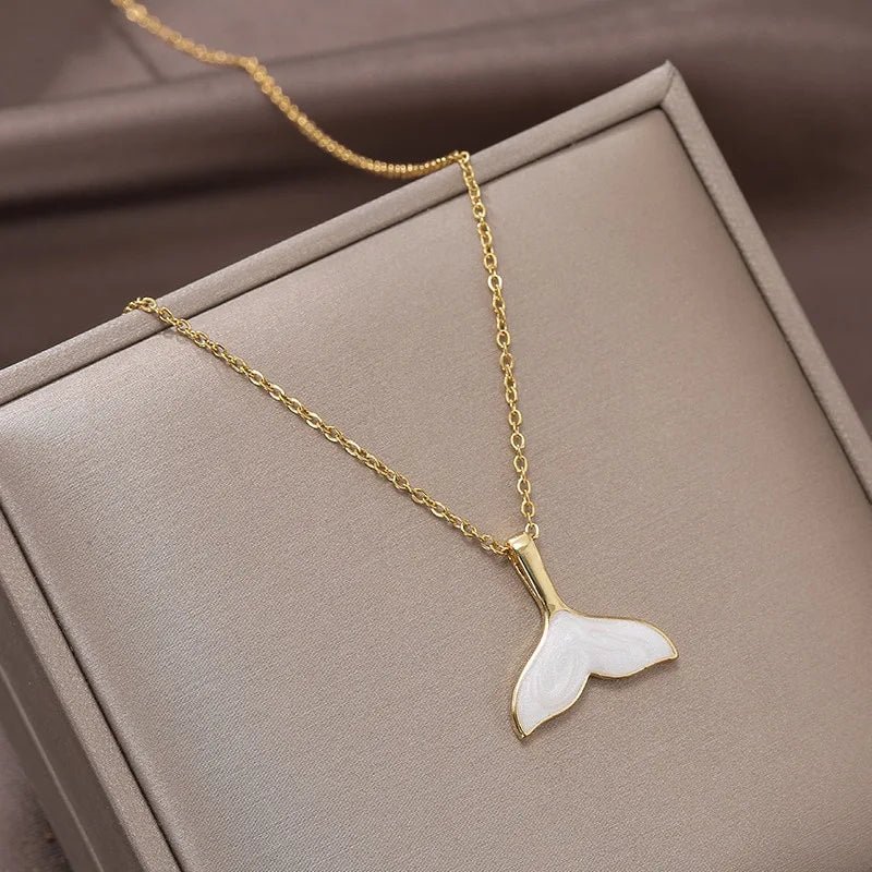 Collier Queue de Sirène, bijou en acier inoxydable doré et en émail