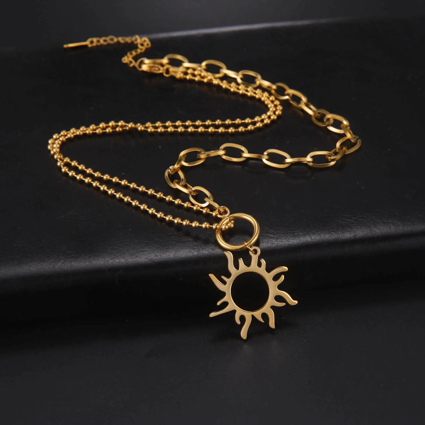 Collier asymétrique Soleil, bijou en acier inoxydable doré