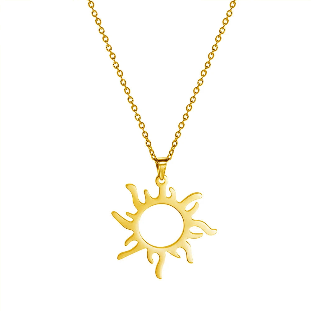 Collier Soleil radieux, bijou en acier inoxydable doré