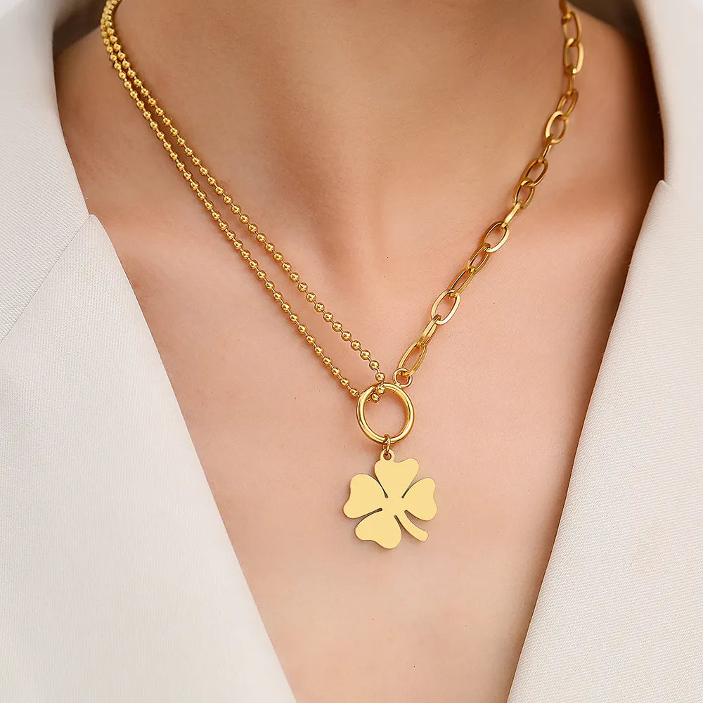 Collier Trèfle, bijou en acier inoxydable doré