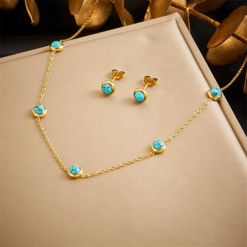 Parure de bijoux Pierre turquoise, bijoux en acier inoxydable 316L doré