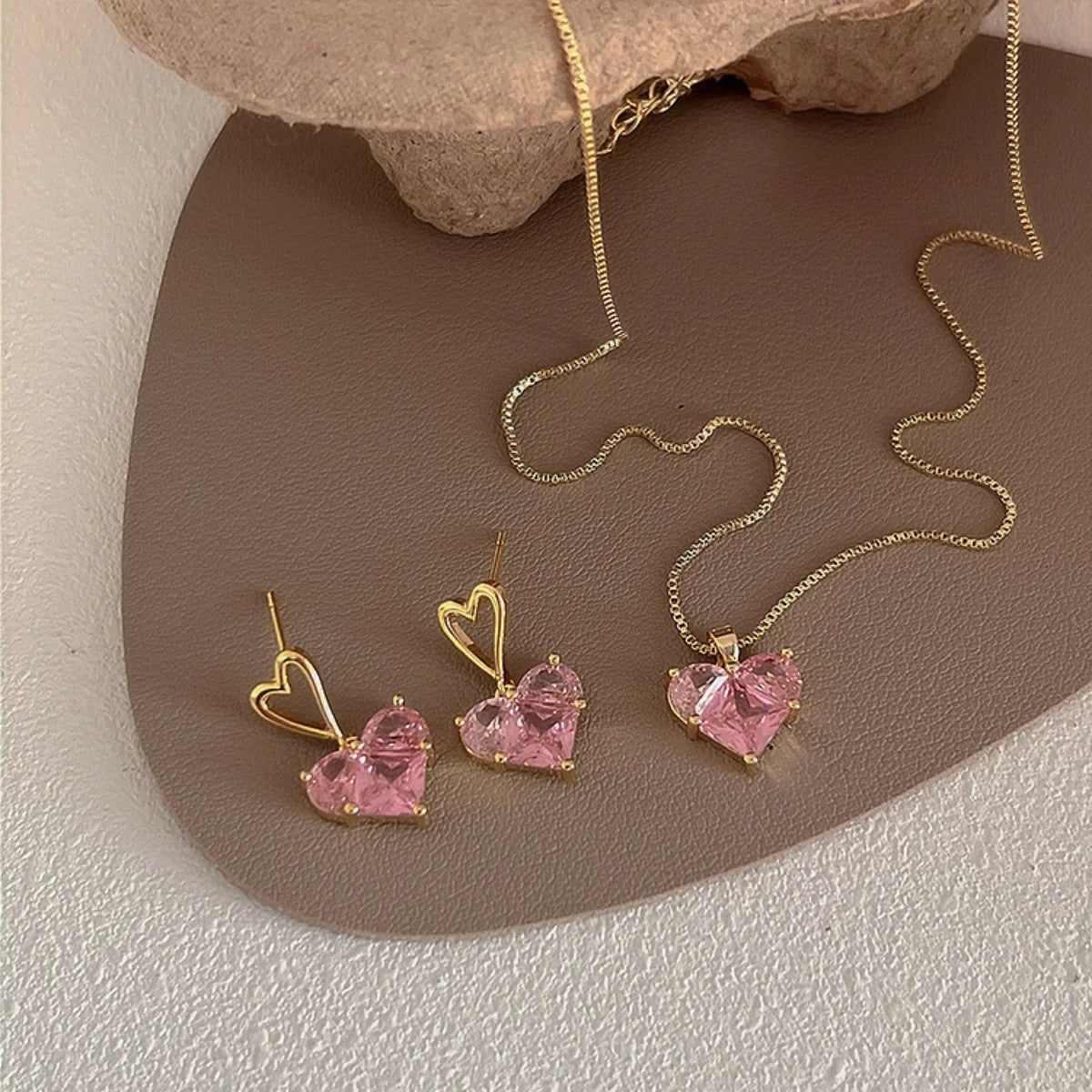 Parure de bijoux Coeurs en zircons, bijoux en alliage plaqué or 585 (14 carats) et en zircons
