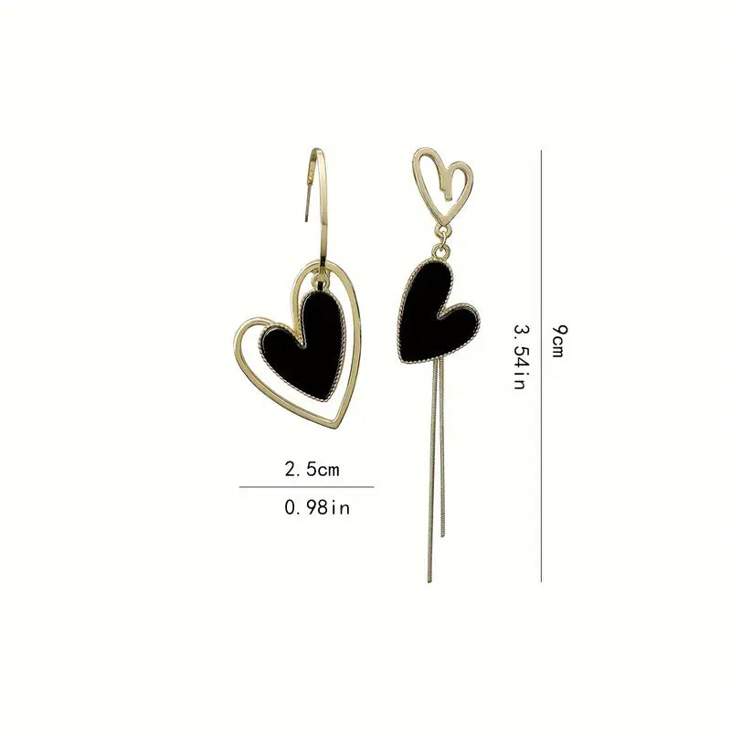 Boucles d'oreilles Coeurs, dépareillées, bijou en acier inoxydable et en émail