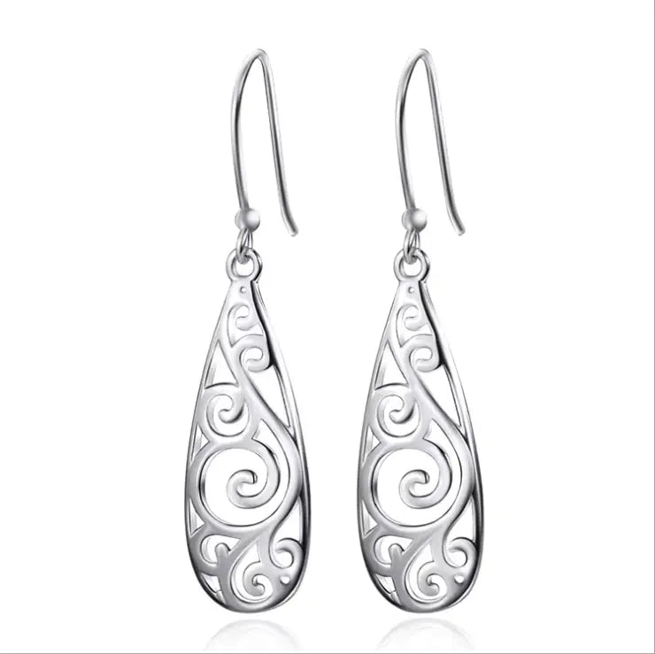 Boucles d'oreilles arabesques ajourées, crochets à boules, bijou en plaqué argent 925