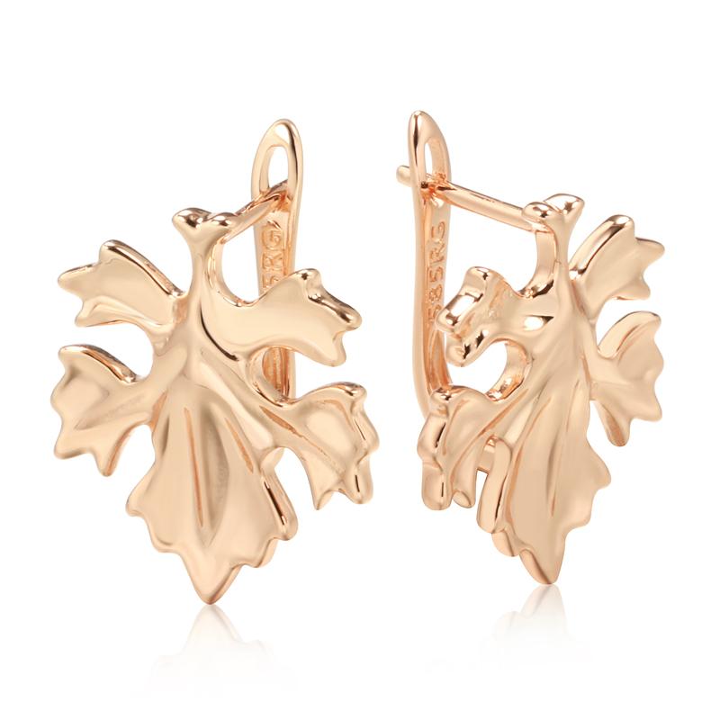 Boucles d'oreilles feuilles d'érable, bijou en plaqué or rose 585 (14 carats)