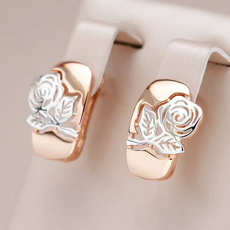 Boucles d'oreilles roses, bijou en plaqué or rose et or blanc 585 (14 carats)