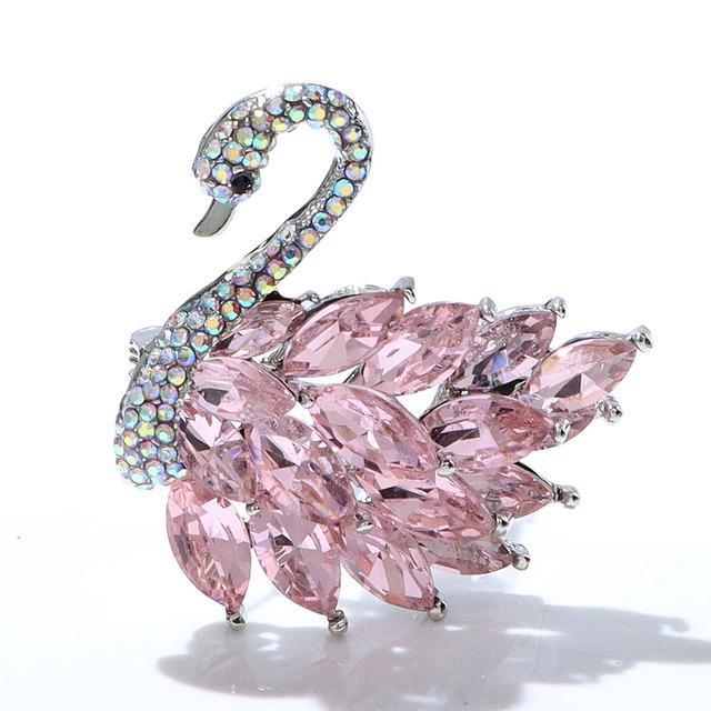 Broche Cygne, bijou en alliage plaqué argent 925 et zircons naturels