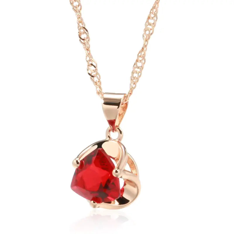 Collier zircon facetté rouge, bijou en plaqué or rose 585 (14 carats) et en zircon naturel