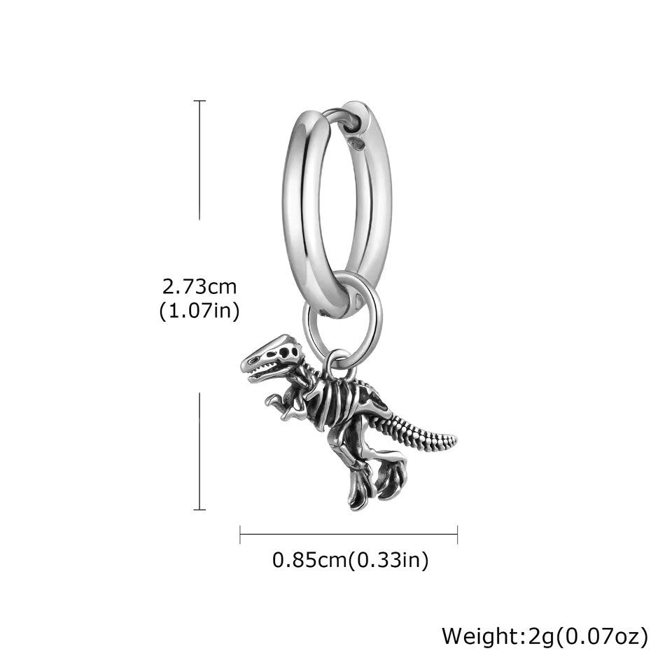 Boucle d'oreilles minimaliste pour hommes, Squelette de dinosaure, bijou en alliage plaqué argent