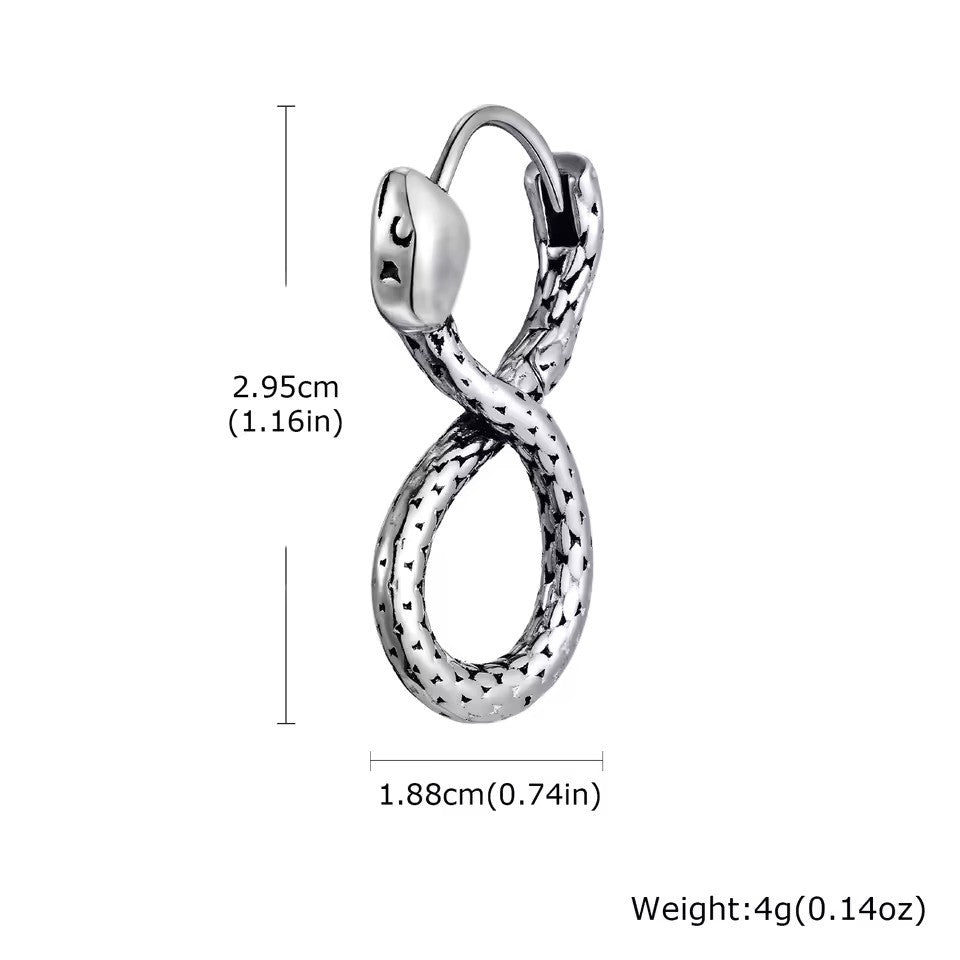 Boucle d'oreilles pour hommes, Serpent, bijou en alliage plaqué argent