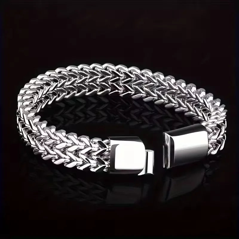 Bracelet pour hommes, maille tressée, bijou en acier inoxydable argenté