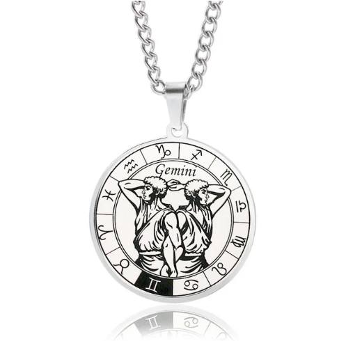 Collier Signe astrologique pour hommes, bijou en acier inoxydable argenté