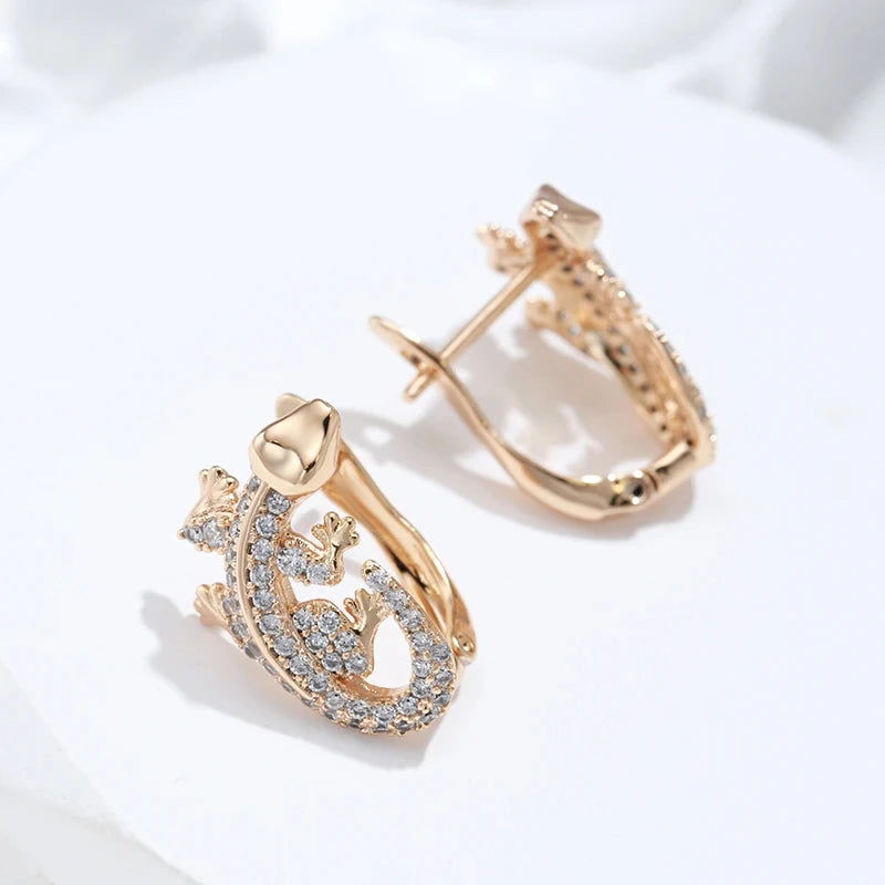 Boucles d'oreilles Lézards, bijou en alliage plaqué or 585 (14 ct) et zircons naturels