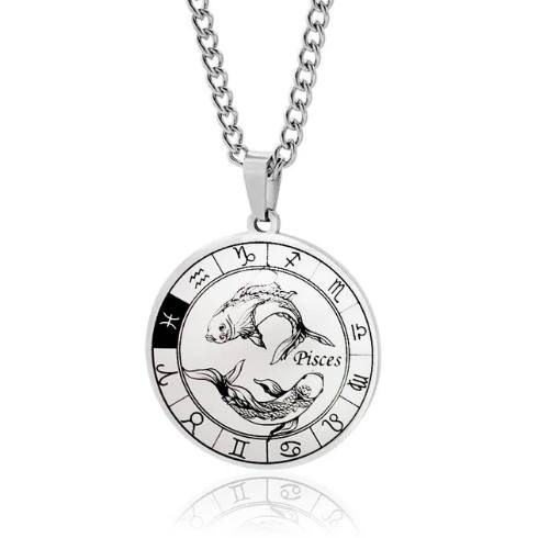 Collier Signe astrologique pour hommes, bijou en acier inoxydable argenté