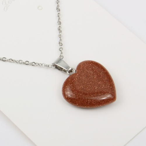 Collier avec pendentif Pierre de sable d'or, bijou en acier inoxydable et en pierre naturelle