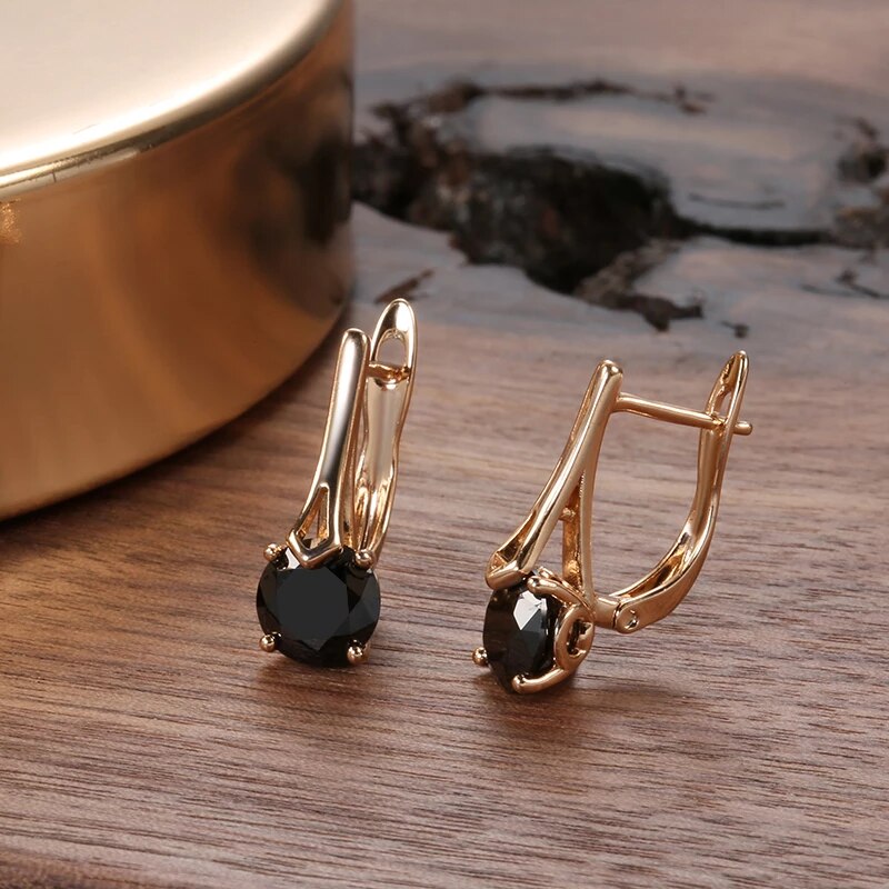 Boucles d'oreilles Zircons noirs, bijou en plaqué or rose