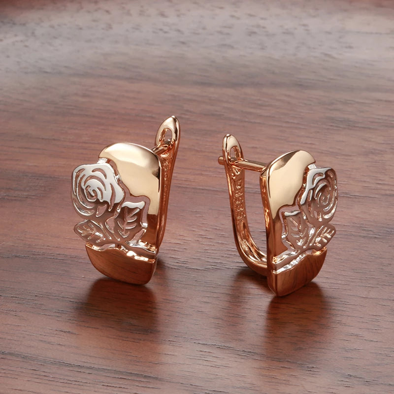 Boucles d'oreilles Roses, bijou en alliage plaqué or 585 (14 carats)