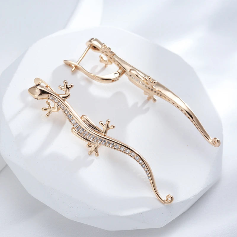 boucles d'oreilles pendantes lézards avec zircons blancs