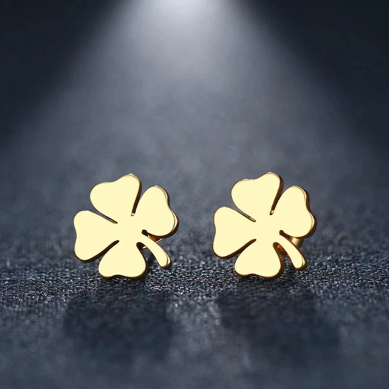 Boucles d'oreilles Trèfles à quatre feuilles, bijou en acier inoxydable doré
