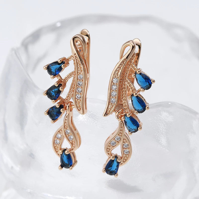 Boucles d'oreilles pendantes Zircons blancs et Zircons bleus