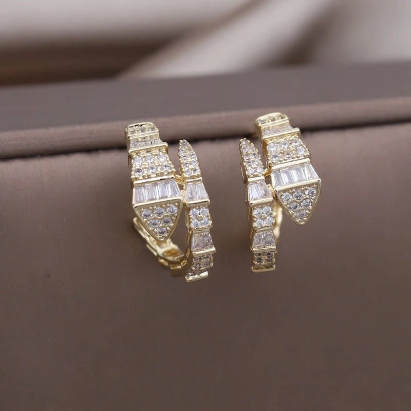 Boucles d'oreilles Serpent, bijou en alliage plaqué or 585 (14 ct) et zircons naturels
