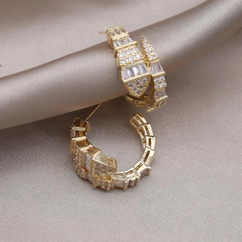 Boucles d'oreilles Serpent, bijou en alliage plaqué or 585 (14 ct) et zircons naturels