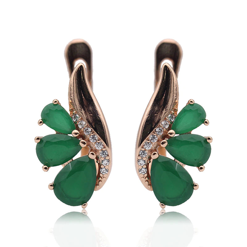 Boucles d'oreilles Zircons blancs et Strass verts