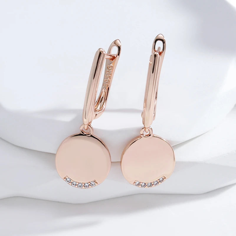 Boucles Pendentif rond à zircons, bijou plaqué or rose