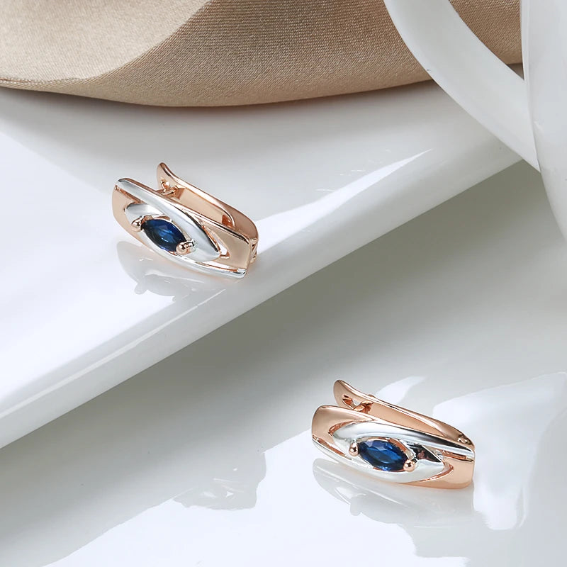 Boucles d'oreilles Zircons bleus, bijou en alliage plaqué or 585 (14 ct) et zircons naturels