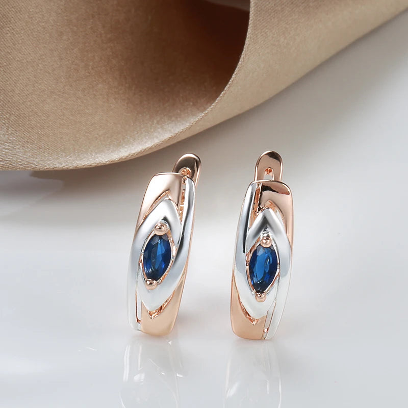 Boucles d'oreilles Zircons bleus, bijou en alliage plaqué or 585 (14 ct) et zircons naturels