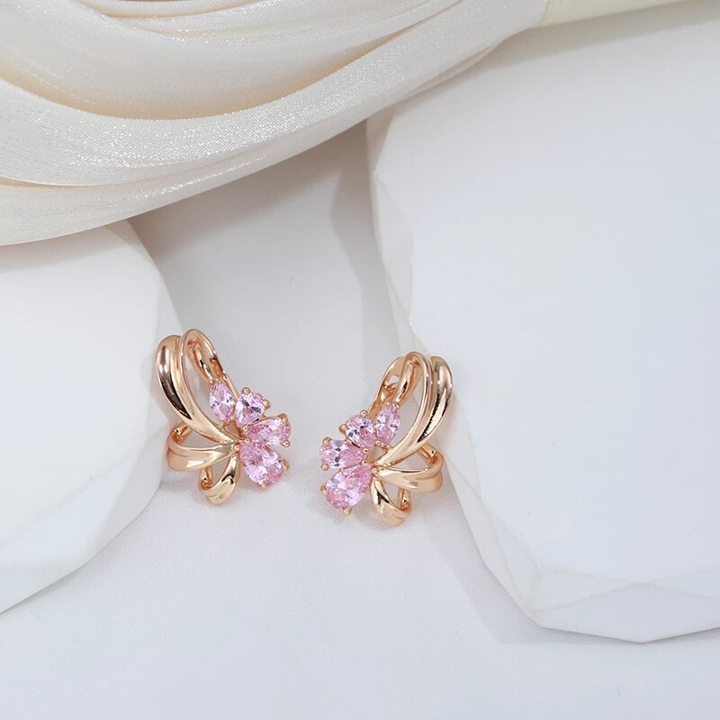 Boucles d'oreilles Zircons roses, bijou en plaqué or rose