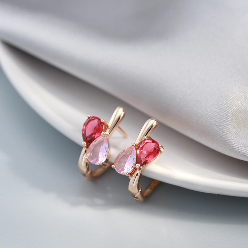 Boucles d'oreilles Zircons rouges et roses, bijou en plaqué or rose
