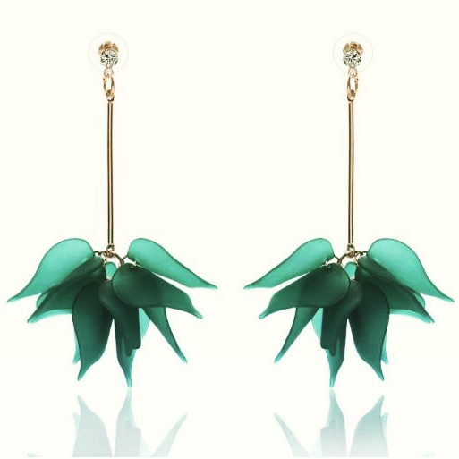 Boucles d'oreilles pendantes Fleur verte, bijou en acier inoxydable