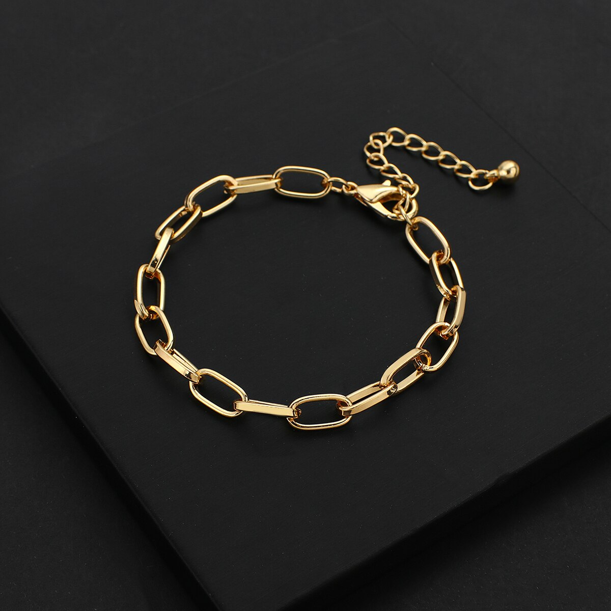 Bracelet à gros maillons ovales, bijou en acier inoxydable doré