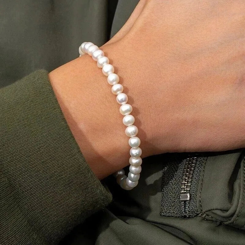 Bracelet de perles beige ivoire, bijou en acrylique