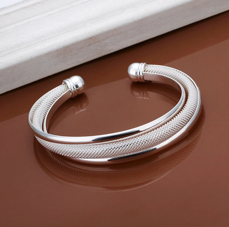 Bracelet jonc multirangs, bijou en alliage plaqué argent