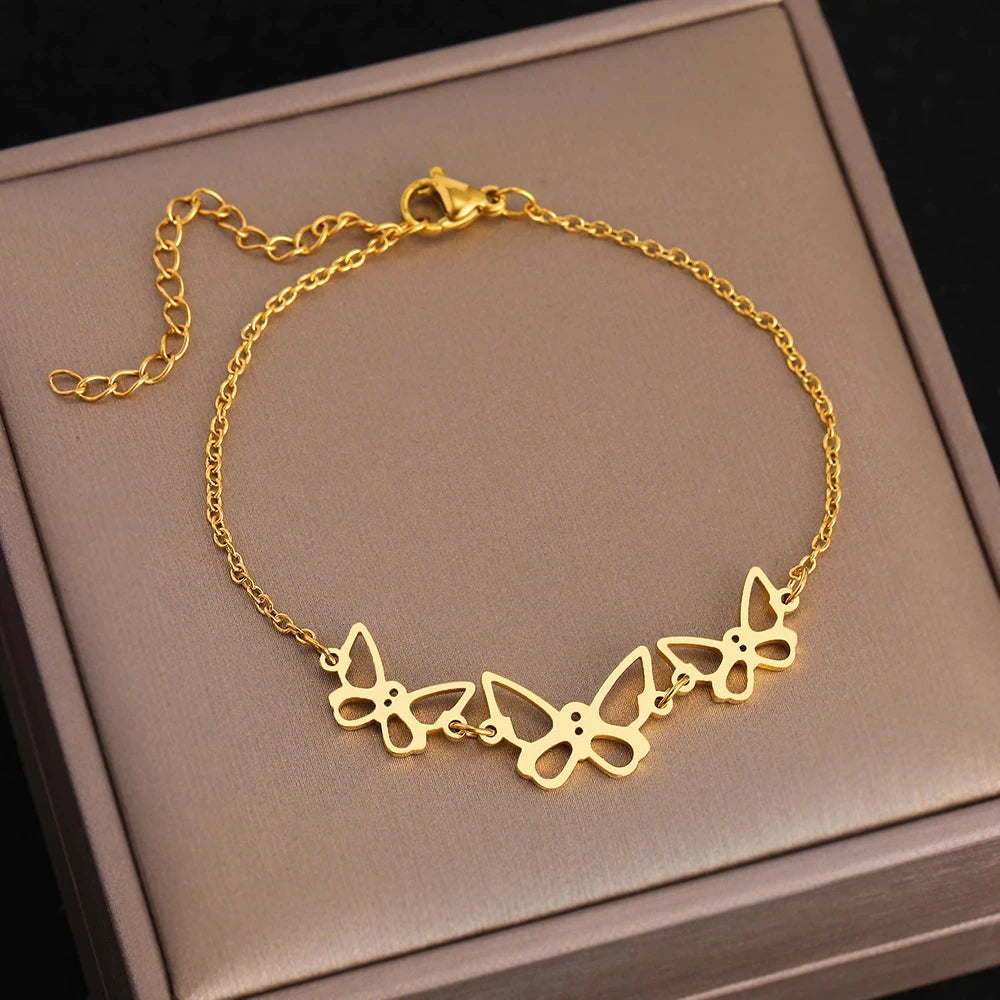 Bracelet Papillons dorés, bijou en acier inoxydable doré