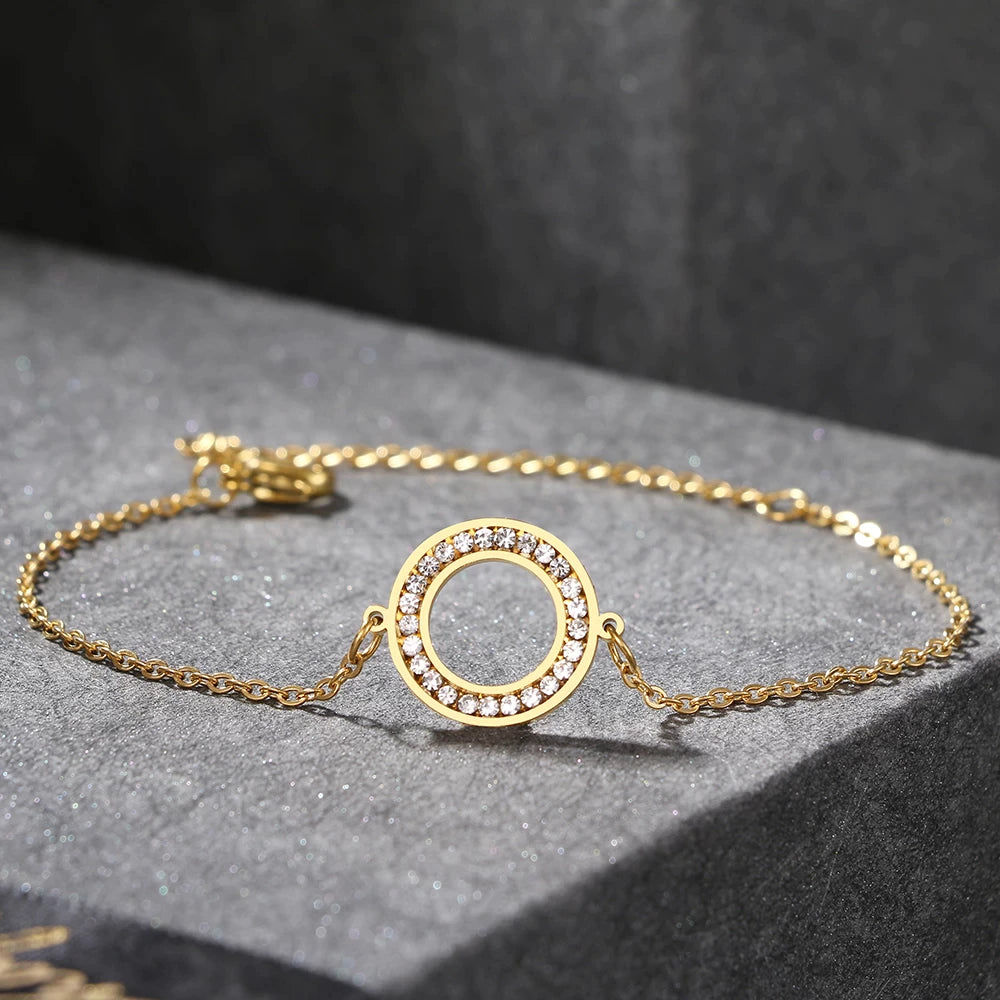 Bracelet serti de zircons, bijou en acier inoxydable doré