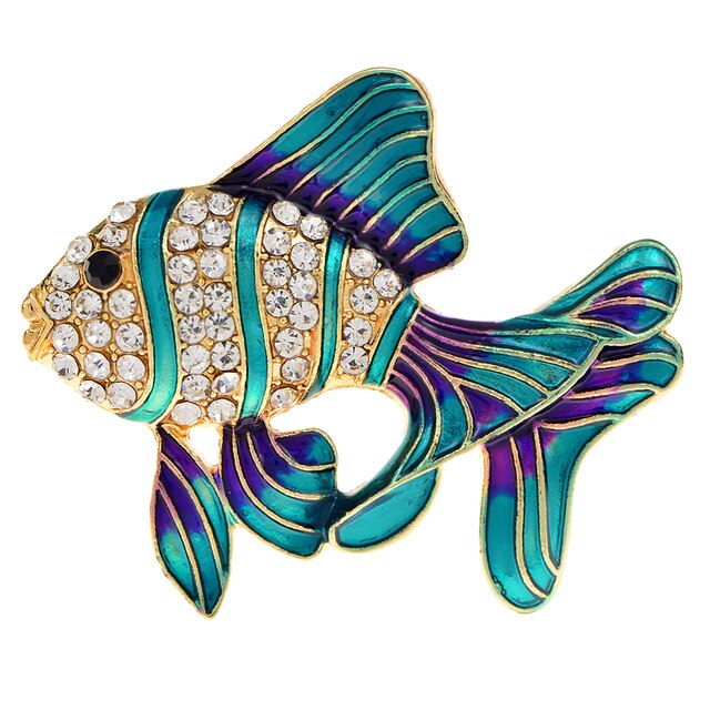 Broche Poisson bleu, bijou en émail et zircons naturels