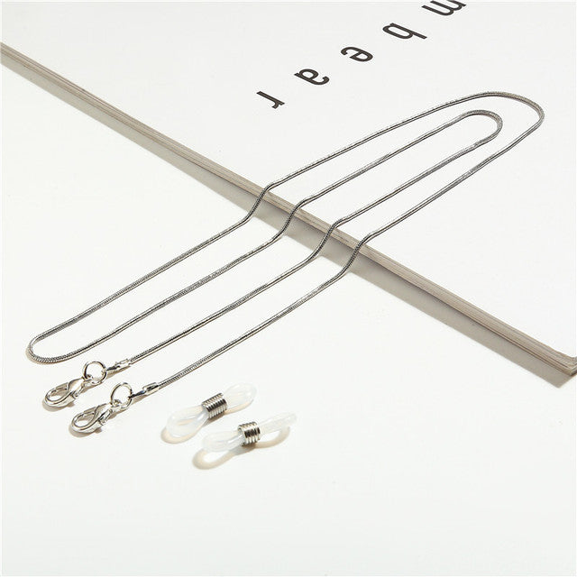 Chaîne de lunettes anti-glissante, maille serpent, couleur or blanc